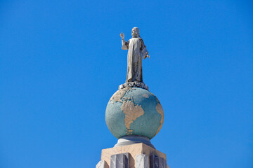 A close up shot of the landmark Monument to The Divine Savior of The World in San Salvador, El Salvador - obrazy, fototapety, plakaty