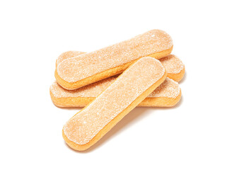 Ladyfingers or savoiardi biscuit, italian desserts and sponge cookies, isolated on white background