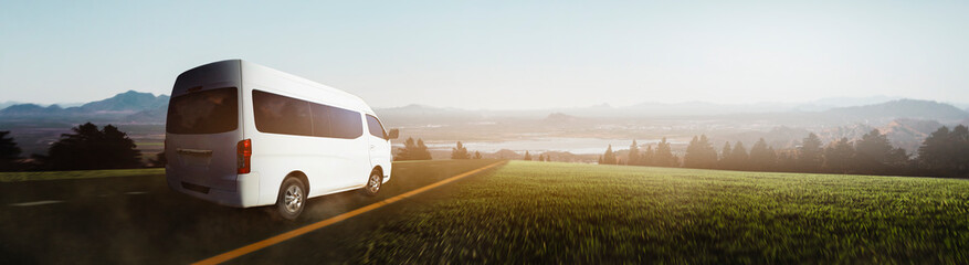 Panoramic - van driving through the mountains