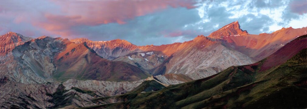 Movie Scene Panoramic View of the Mount Leñas in Valle de las Leñas, Cordillera de Los Andes, Cuyo, Mendoza, Malargüe, Argentina © dWolKo