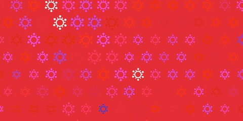 Dark pink, red vector background with covid-19 symbols.