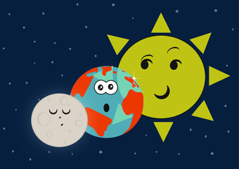 Fototapeta premium Eclipse lunar. Eclipse lunar cartoon. Eclipse lunar dibujo animado.
