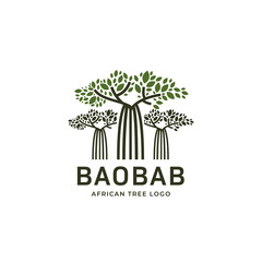 Unique africa baobab tall tree logo icon, baobab ethnic tree of life logo icon template - obrazy, fototapety, plakaty