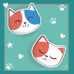 Cute cats expressions in green background