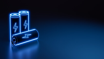3D fast charge neon lithium ion battery glowing on the floor with lighting symbol, digital futuristic flash quick recharging power source and energy technology concept illustration background - 437139297