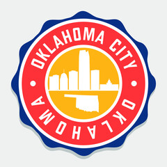 Oklahoma City, OK, USA Badge Skyline City Stamp. Vector Illustration Seal Horizon. Landmark Insignia Vintage Icon.