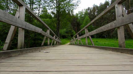 Fototapeta na wymiar Wooden bridge in the forest.
