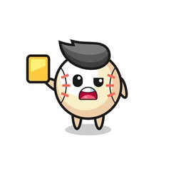 cartoon baseball character as a football referee giving a yellow card