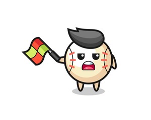 baseball cartoon as the line judge hold the flag up at a 45 degree angle