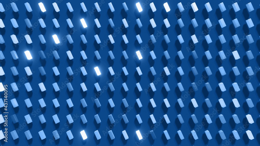 Aufkleber 3d render. 3d abstract simple geometric background with blue blocks like light bulbs flashing neon l