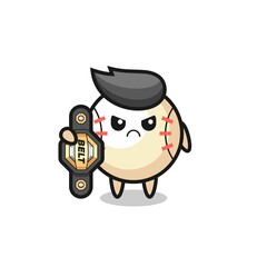 Obraz premium baseball mascot character as a MMA fighter with the champion belt