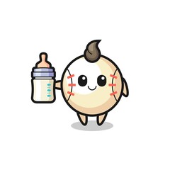 baby baseball cartoon character with milk bottle