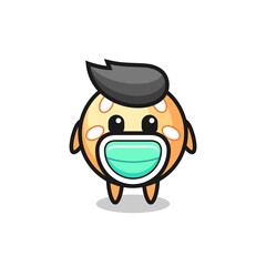 cute sesame ball cartoon wearing a mask