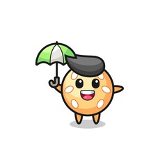 cute sesame ball illustration holding an umbrella