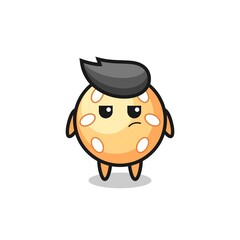 cute sesame ball character with suspicious expression