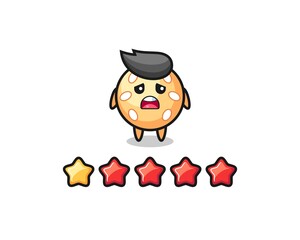 the illustration of customer bad rating, sesame ball cute character with 1 star