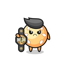 sesame ball mascot character as a MMA fighter with the champion belt