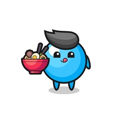 cute bubble gum character eating noodles