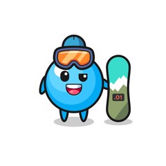 Illustration of bubble gum character with snowboarding style