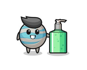 cute planet cartoon with hand sanitizer