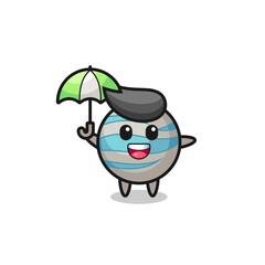 cute planet illustration holding an umbrella