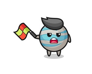 planet cartoon as the line judge hold the flag up at a 45 degree angle