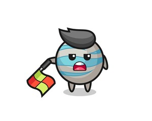 planet character as line judge hold the flag down at a 45 degree angle