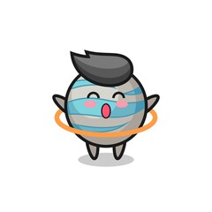 cute planet cartoon is playing hula hoop