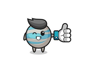 cute planet with social media thumbs up symbol