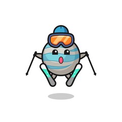 planet mascot character as a ski player