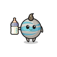 baby planet cartoon character with milk bottle