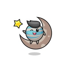 illustration of planet cartoon sitting on the half moon