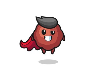 the cute meatball character as a flying superhero