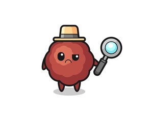 the mascot of cute meatball as a detective