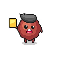 Fototapeta premium cartoon meatball character as a football referee giving a yellow card
