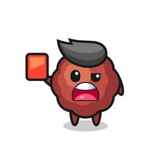 meatball cute mascot as referee giving a red card