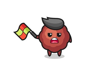 meatball cartoon as the line judge hold the flag up at a 45 degree angle