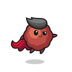 cute meatball superhero character is flying