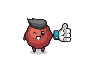 cute meatball with social media thumbs up symbol