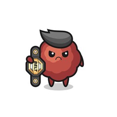 Fototapeta premium meatball mascot character as a MMA fighter with the champion belt