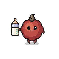 baby meatball cartoon character with milk bottle