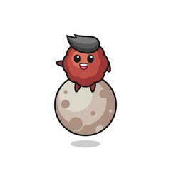 illustration of meatball cartoon sitting on the moon