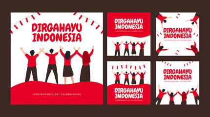 Set of Indonesia independence day banners template. Design with national flag.