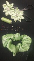 Handicraft from patchwork. Its function is to tie hair and hair clips.