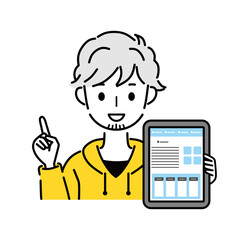 男性とタブレットPC