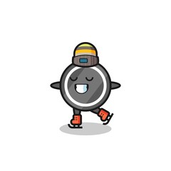 hockey puck cartoon as an ice skating player doing perform