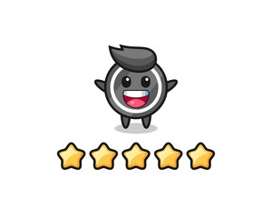 the illustration of customer best rating, hockey puck cute character with 5 stars