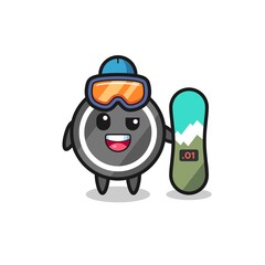 Illustration of hockey puck character with snowboarding style