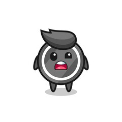 the shocked face of the cute hockey puck mascot