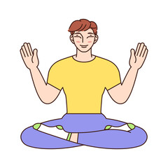 Isolated man meditating Healthy Lifestyle